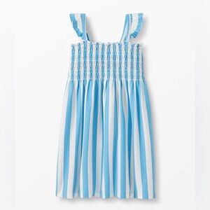 Hanna Andersson Girl Blue White Striped Smocked Flutter Cotton Dress 120 6/7
